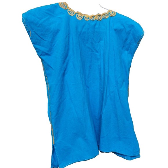 Mexico Embroidered Top Blue Festival Size M Fiesta Ethnic Boho Frida - Picture 3 of 6